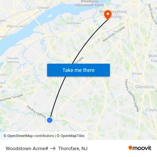 Woodstown Acme# to Thorofare, NJ map