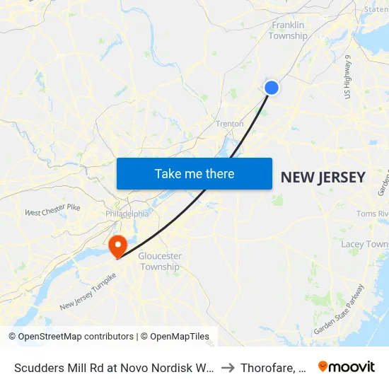 Scudders Mill Rd at Novo Nordisk Way to Thorofare, NJ map