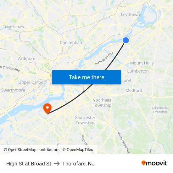 High St at Broad St to Thorofare, NJ map