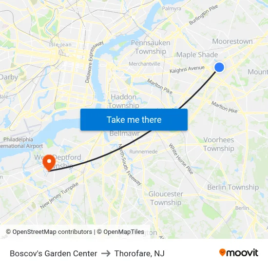 Boscov's Garden Center to Thorofare, NJ map