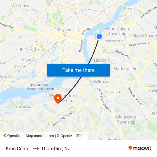 Kroc Center to Thorofare, NJ map
