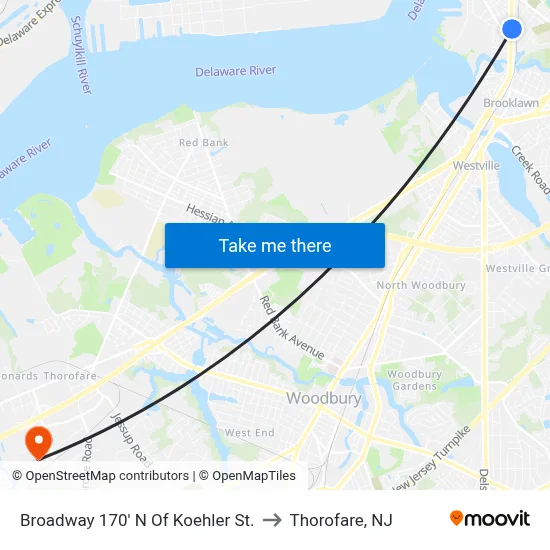 Broadway 170' N Of Koehler St. to Thorofare, NJ map