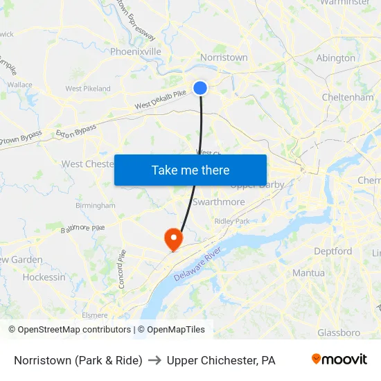 Norristown (Park & Ride) to Upper Chichester, PA map