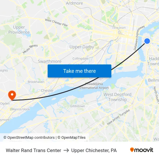 Walter Rand Trans Center to Upper Chichester, PA map