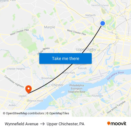 Wynnefield Avenue to Upper Chichester, PA map