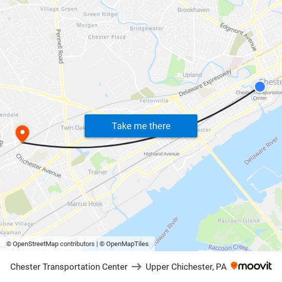 Chester Transportation Center to Upper Chichester, PA map