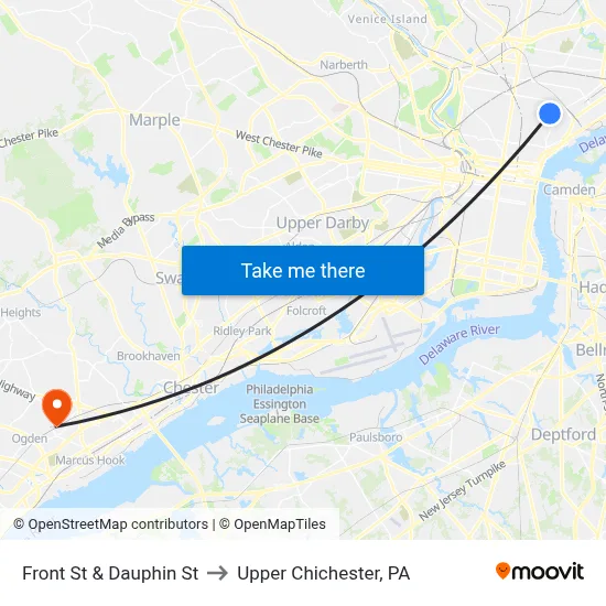 Front St & Dauphin St to Upper Chichester, PA map