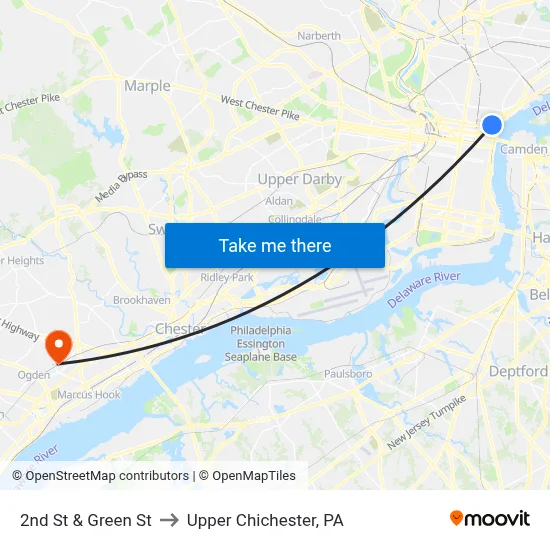 2nd St & Green St to Upper Chichester, PA map