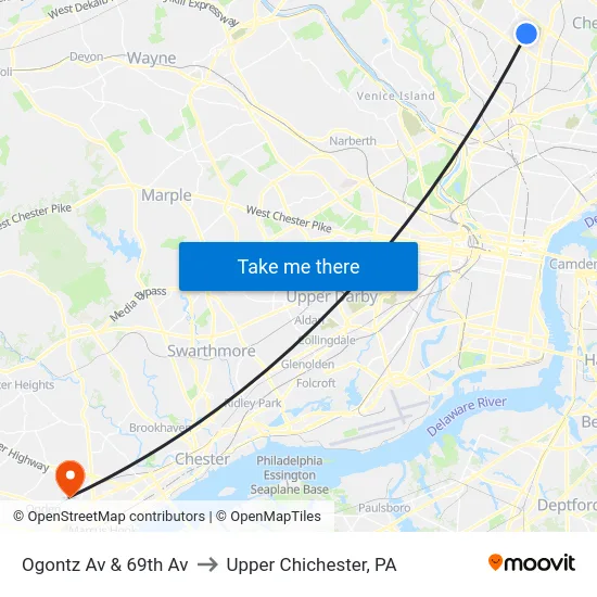 Ogontz Av & 69th Av to Upper Chichester, PA map