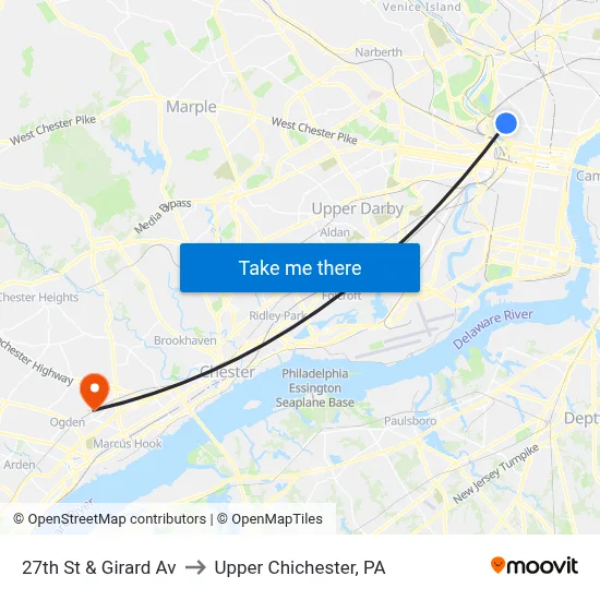27th St & Girard Av to Upper Chichester, PA map