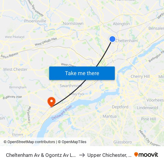 Cheltenham Av & Ogontz Av Loop to Upper Chichester, PA map