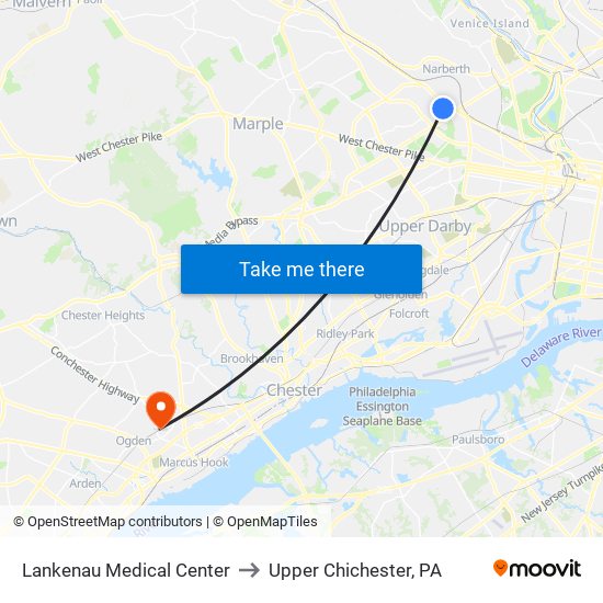 Lankenau Medical Center to Upper Chichester, PA map