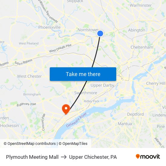 Plymouth Meeting Mall to Upper Chichester, PA map