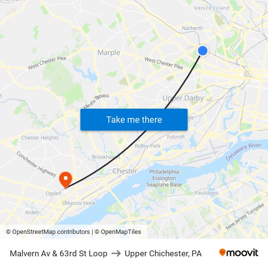 Malvern Av & 63rd St Loop to Upper Chichester, PA map