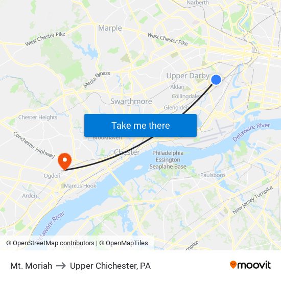 Mt. Moriah to Upper Chichester, PA map