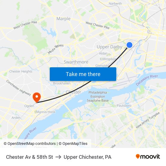 Chester Av & 58th St to Upper Chichester, PA map