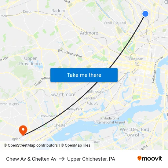 Chew Av & Chelten Av to Upper Chichester, PA map