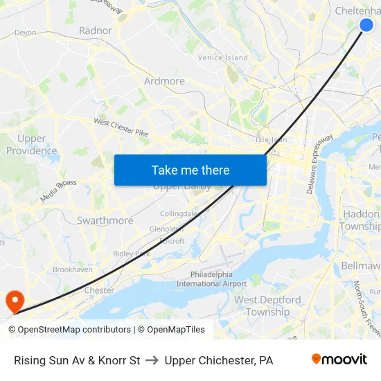 Rising Sun Av & Knorr St to Upper Chichester, PA map