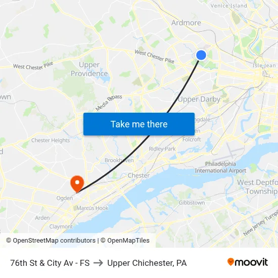 76th St & City Av - FS to Upper Chichester, PA map