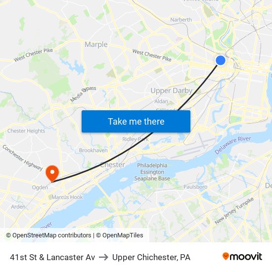 41st St & Lancaster Av to Upper Chichester, PA map