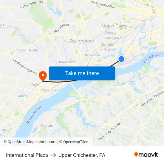 International Plaza to Upper Chichester, PA map