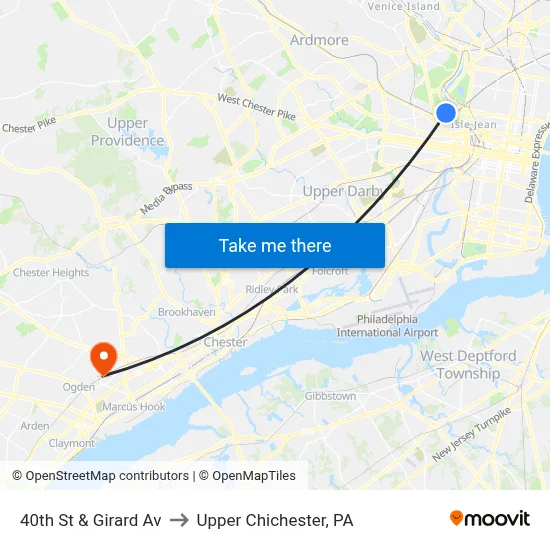 40th St & Girard Av to Upper Chichester, PA map
