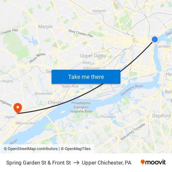 Spring Garden St & Front St to Upper Chichester, PA map