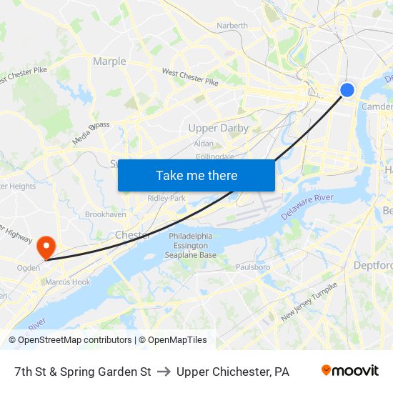 7th St & Spring Garden St to Upper Chichester, PA map