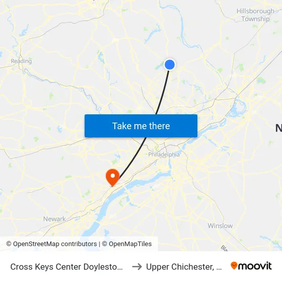 Cross Keys Center Doylestown to Upper Chichester, PA map