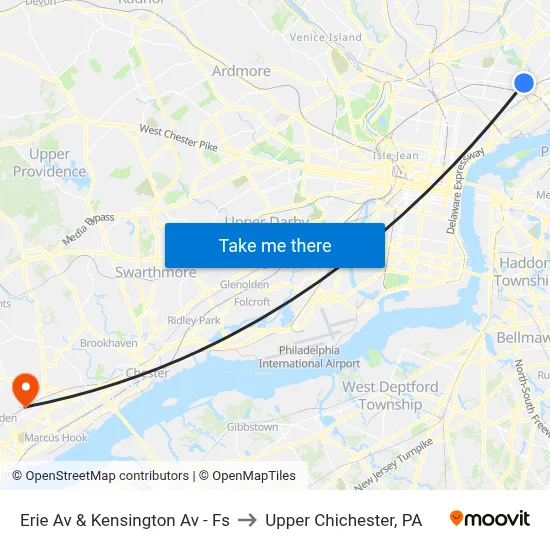 Erie Av & Kensington Av - Fs to Upper Chichester, PA map