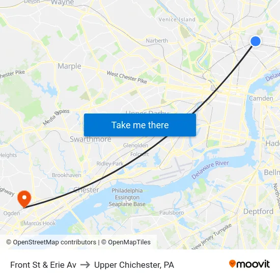 Front St & Erie Av to Upper Chichester, PA map