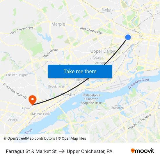 Farragut St & Market St to Upper Chichester, PA map