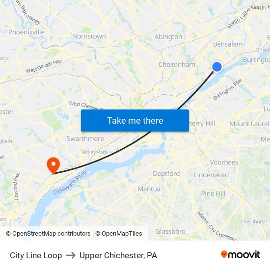 City Line Loop to Upper Chichester, PA map