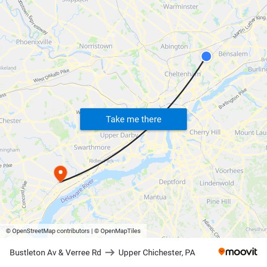 Bustleton Av & Verree Rd to Upper Chichester, PA map