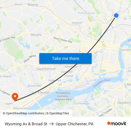 Wyoming Av & Broad St to Upper Chichester, PA map