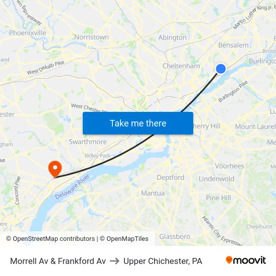 Morrell Av & Frankford Av to Upper Chichester, PA map