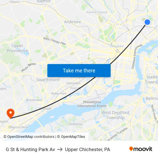 G St & Hunting Park Av to Upper Chichester, PA map