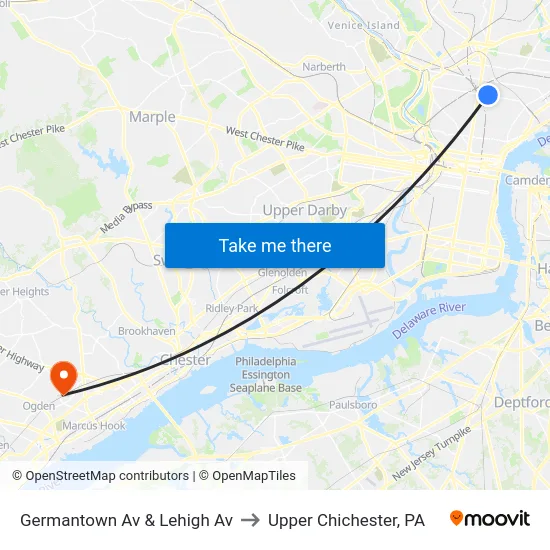 Germantown Av & Lehigh Av to Upper Chichester, PA map