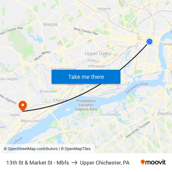 13th St & Market St - Mbfs to Upper Chichester, PA map