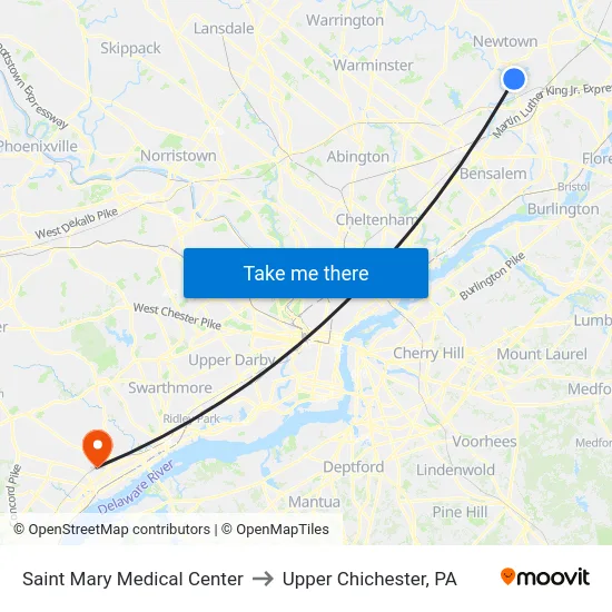 Saint Mary Medical Center to Upper Chichester, PA map