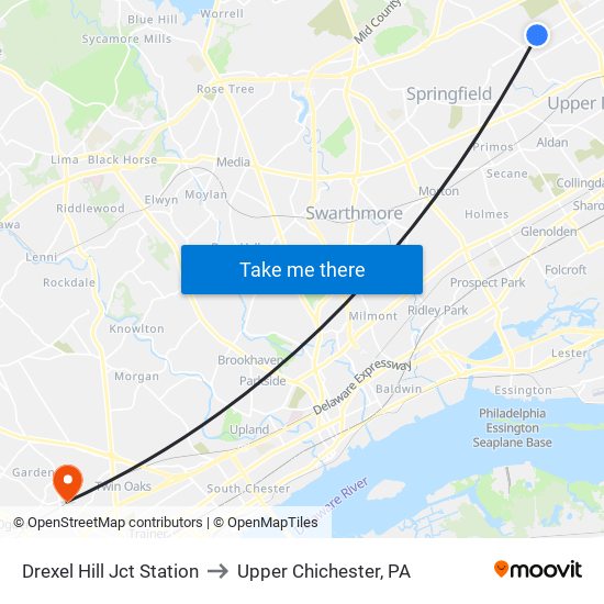 Drexel Hill Jct Station to Upper Chichester, PA map
