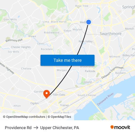 Providence Rd to Upper Chichester, PA map