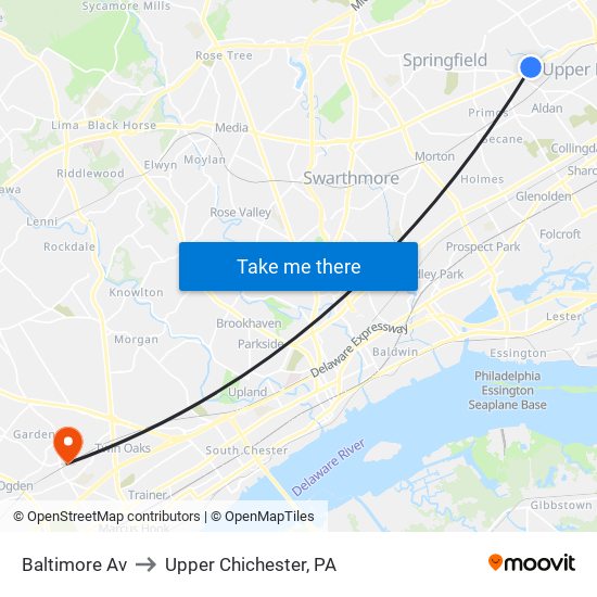 Baltimore Av to Upper Chichester, PA map