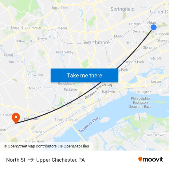 North St to Upper Chichester, PA map