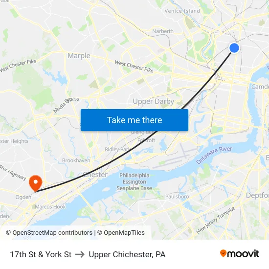 17th St & York St to Upper Chichester, PA map