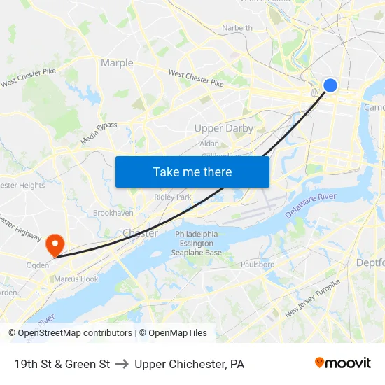 19th St & Green St to Upper Chichester, PA map