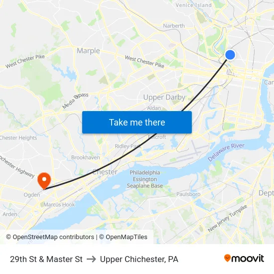 29th St & Master St to Upper Chichester, PA map