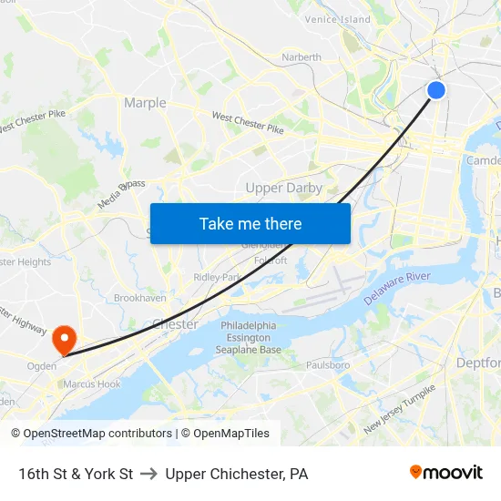 16th St & York St to Upper Chichester, PA map