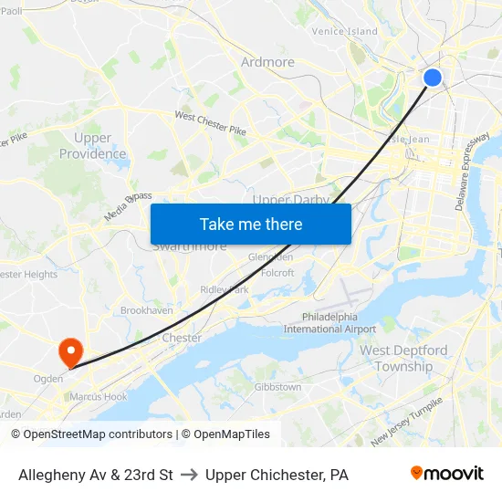 Allegheny Av & 23rd St to Upper Chichester, PA map