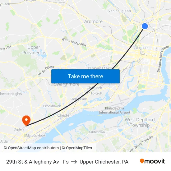 29th St & Allegheny Av - Fs to Upper Chichester, PA map